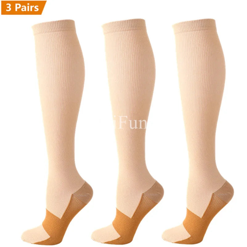 3 Pair Copper Compression Socks Anti Fatigue 15-20 mmHg