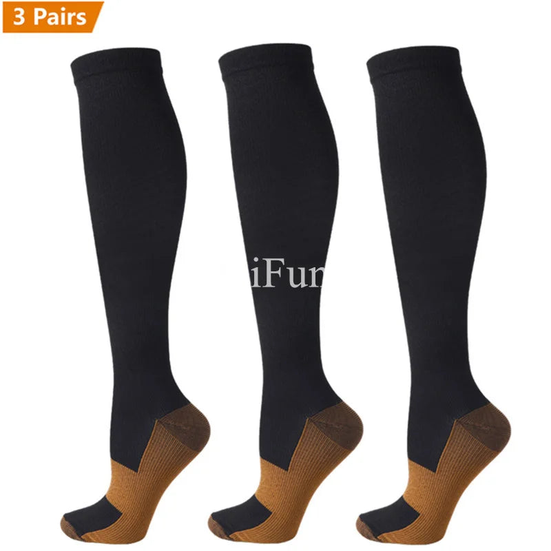 3 Pair Copper Compression Socks Anti Fatigue 15-20 mmHg