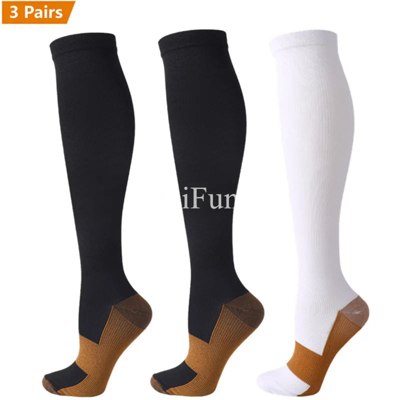 3 Pair Copper Compression Socks Anti Fatigue 15-20 mmHg