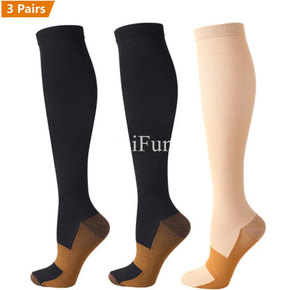 3 Pair Copper Compression Socks Anti Fatigue 15-20 mmHg