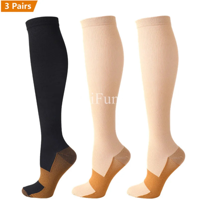 3 Pair Copper Compression Socks Anti Fatigue 15-20 mmHg