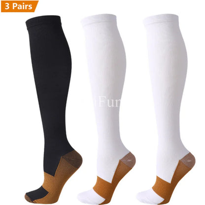 3 Pair Copper Compression Socks Anti Fatigue 15-20 mmHg