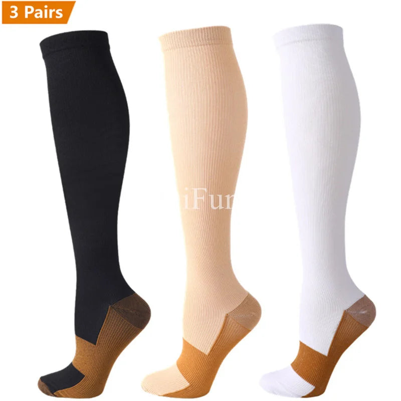 3 Pair Copper Compression Socks Anti Fatigue 15-20 mmHg