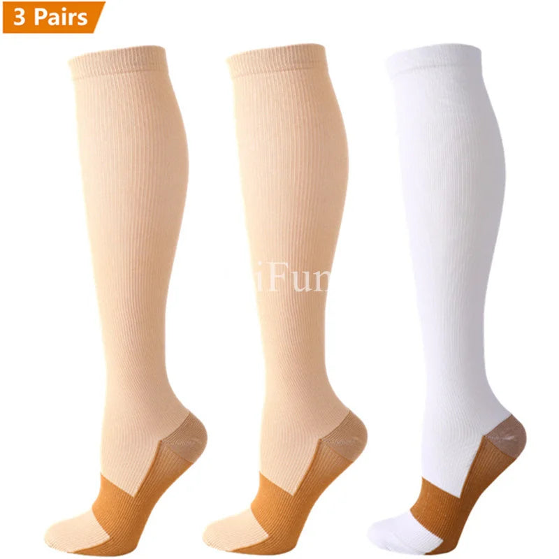 3 Pair Copper Compression Socks Anti Fatigue 15-20 mmHg