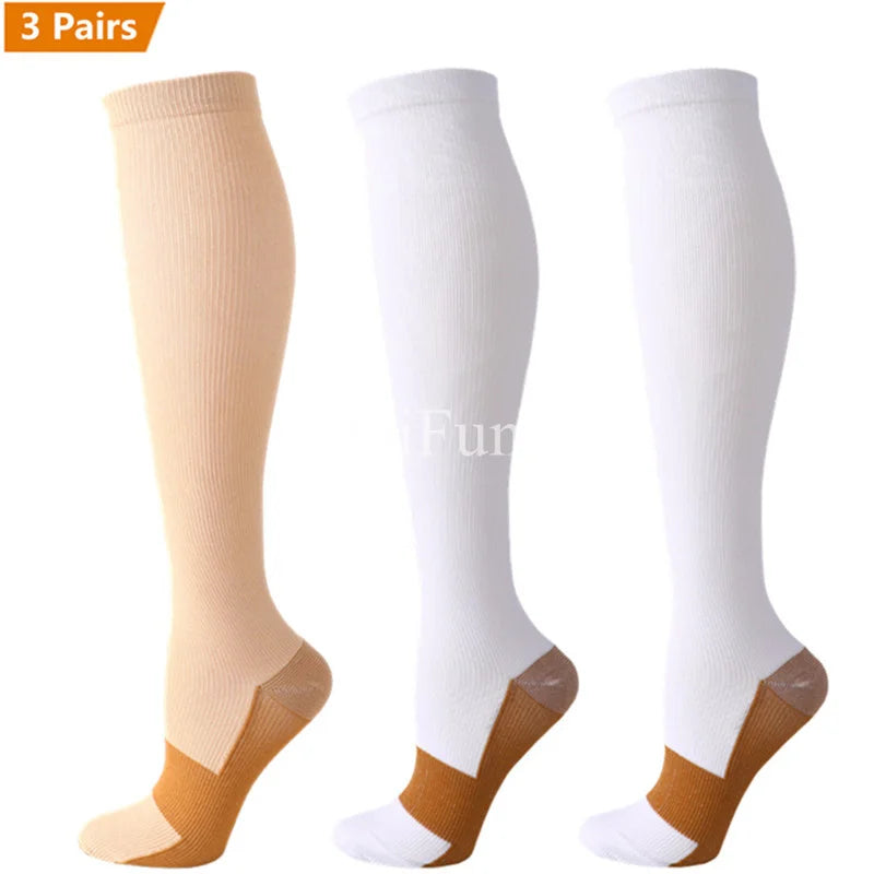 3 Pair Copper Compression Socks Anti Fatigue 15-20 mmHg